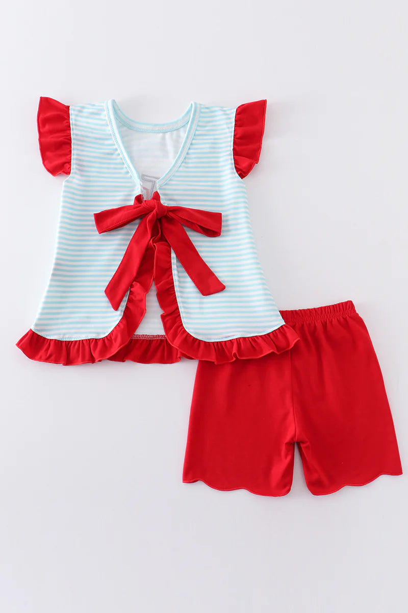 Blue Stripe Truck Baseball Girl Set