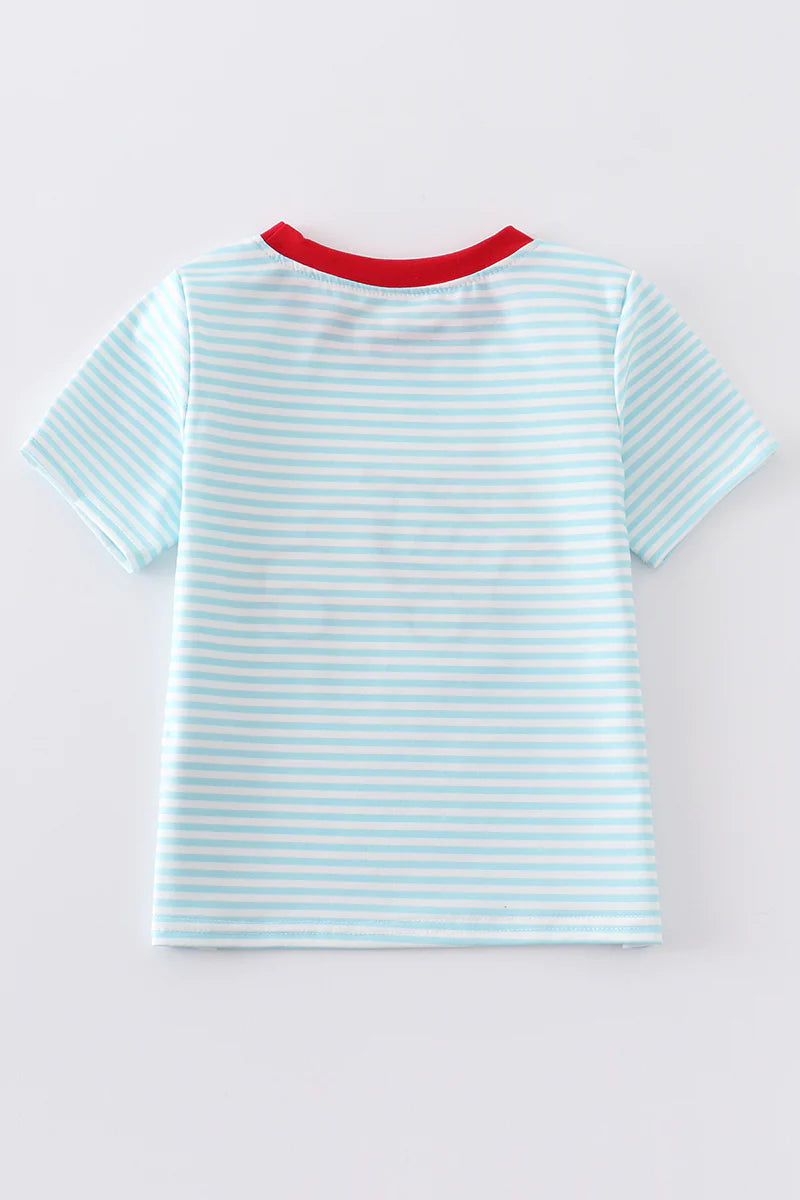 Blue Stripe Truck Baseball Boy Top