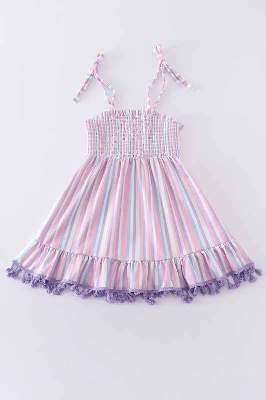Purple Stripe Smocked Dress