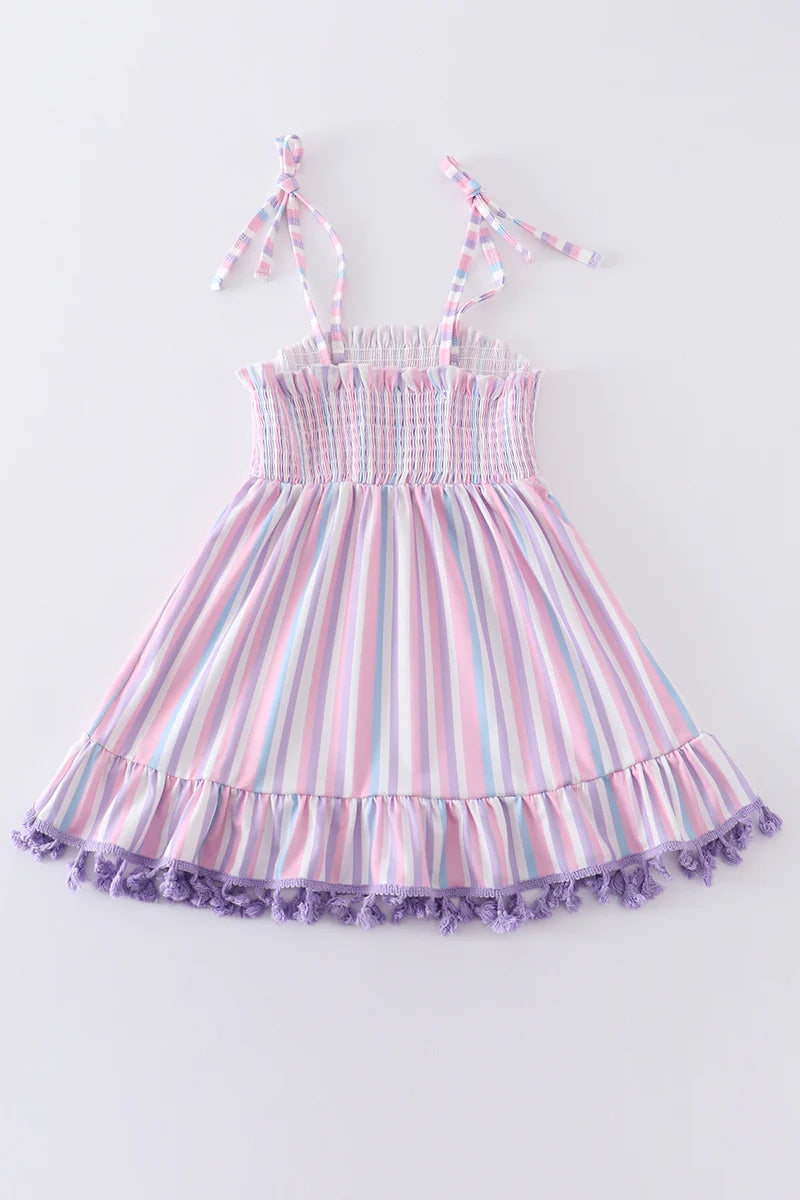 Purple Stripe Smocked Dress